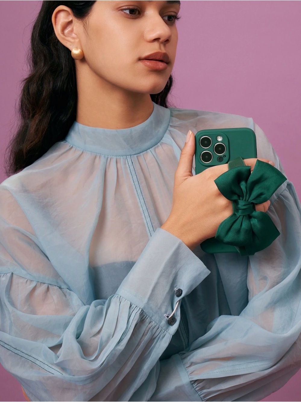 Bowknot Wristlet Phone Case 13 Pro Max Emerald